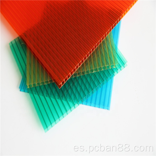 Placa hueca de PC de policarbonato rojo de 10 mm